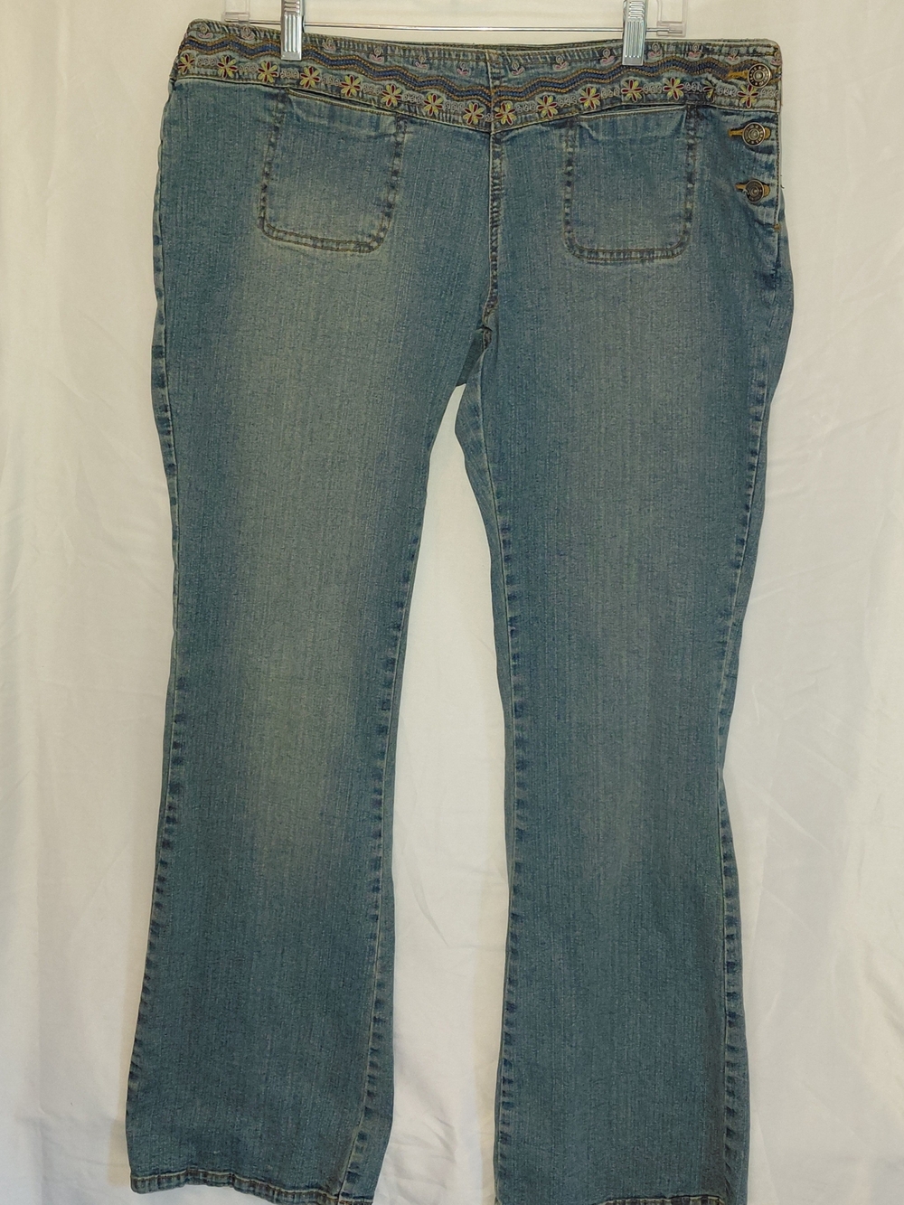 Zara Light Blue Boot Cut Jeans with Embroidered Waistband #2607